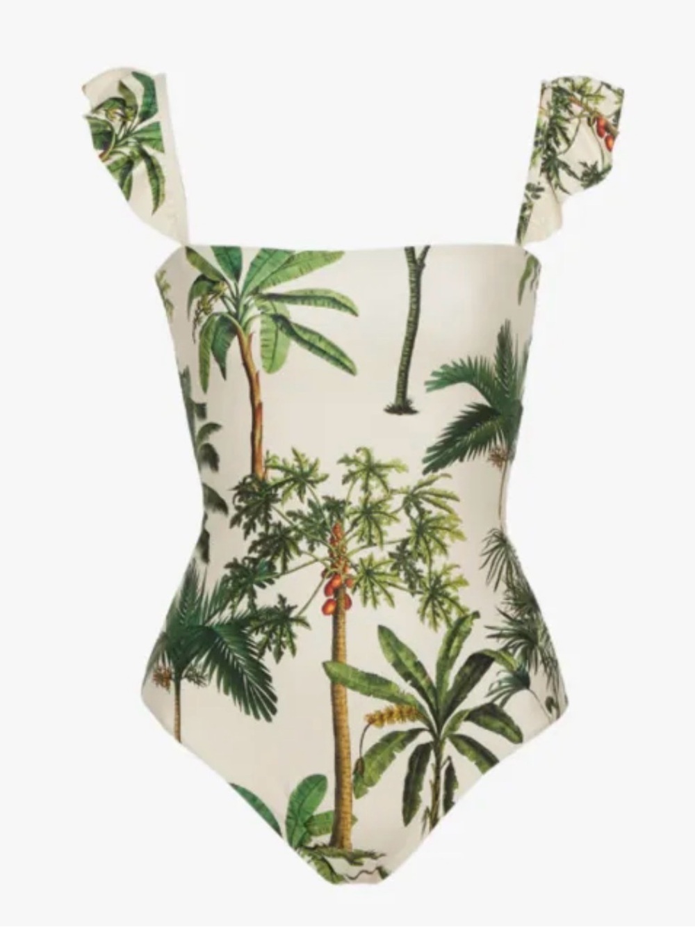 Agua Bendita Nativa Ruffle Tropical Print One Piece Palm Trees Coconuts M